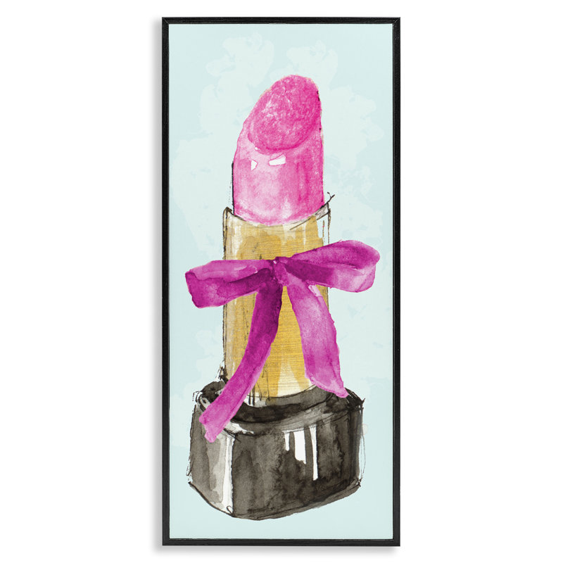 Art de la giclée encadrée rouge à lèvres et nœud rose par Lanie Loreth, H 24 po x l 10 po, Giclée encadrée noir minuit