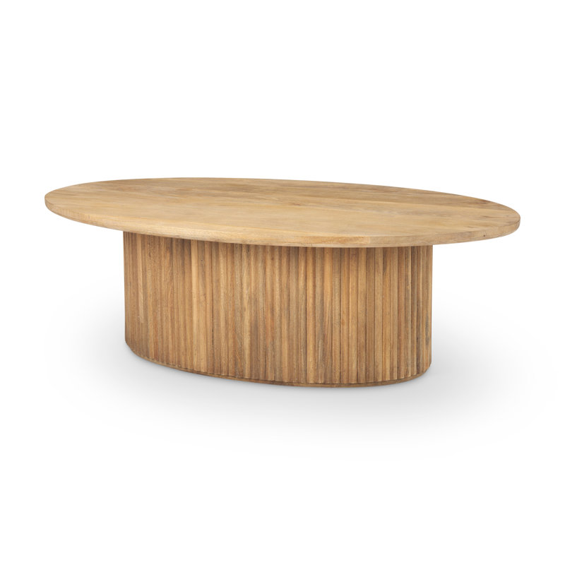 Terra 48L X 28W X 15H Light Brown Wood Oval Fluted Coffee Table, Light Brown