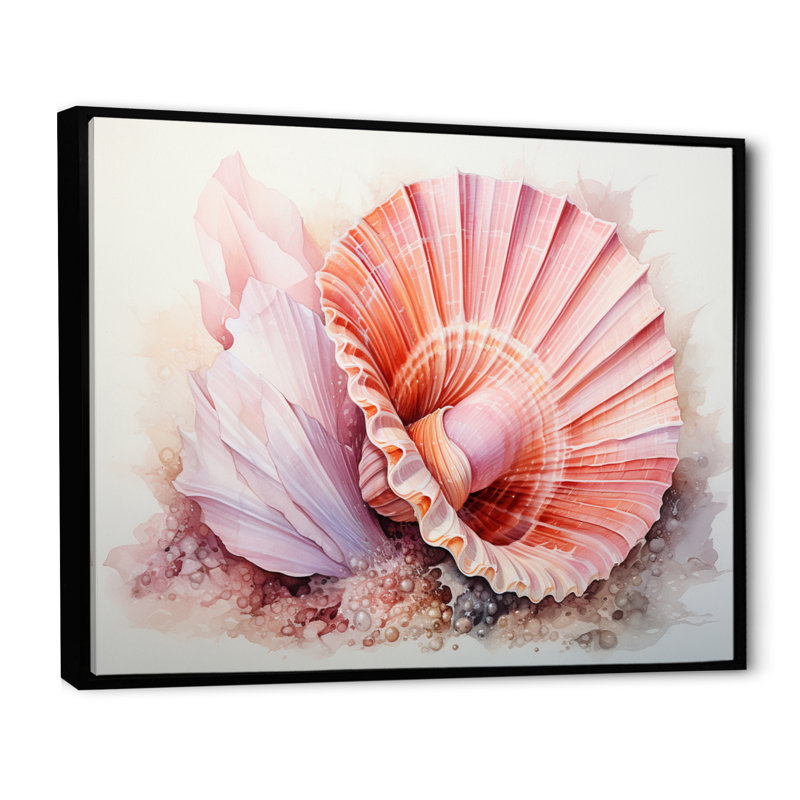 Seashell, impression sur toile bord de mer, reproduction de plage pêche - sérénité pêche, 30" H x 40" W, Cadre flottant noir