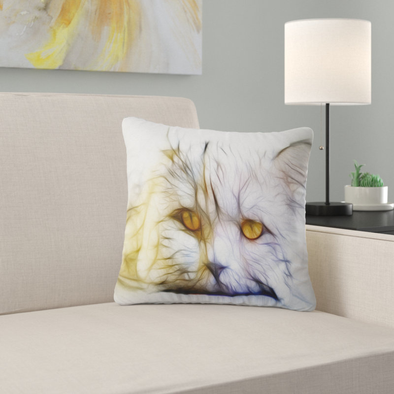 Mignon chat blanc fractal - coussin imprimé animal, 16 po x 1 po, Coussin décoratif