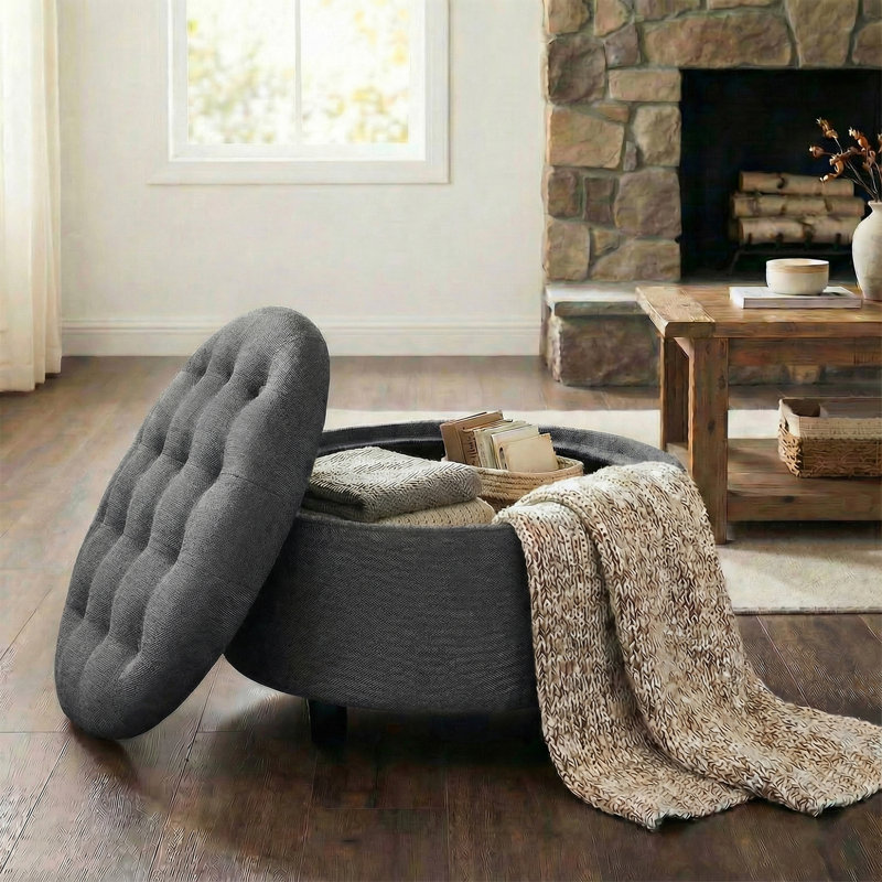 Repose-pieds de rangement surdimensionné 25 po, Gris foncé