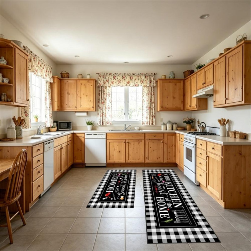 Chequered Polyester Non-Skid Kitchen Mat