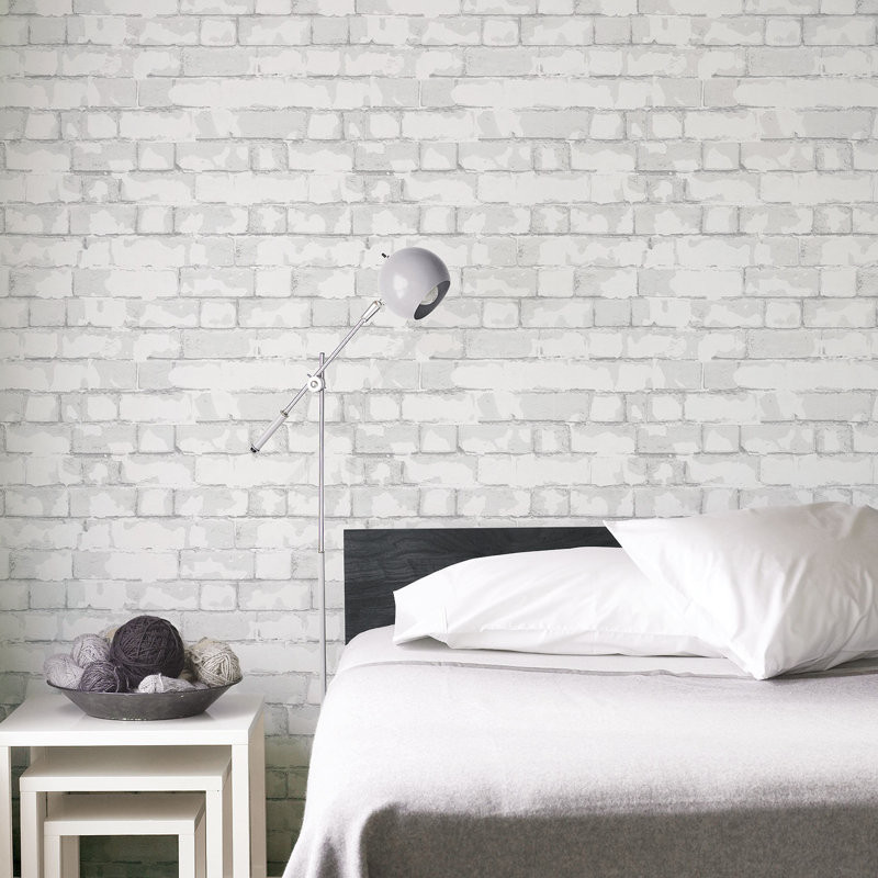 Nostalgie Steampunk Brick Effect 33' L x 21" W Wallpaper Roll, Gray/White
