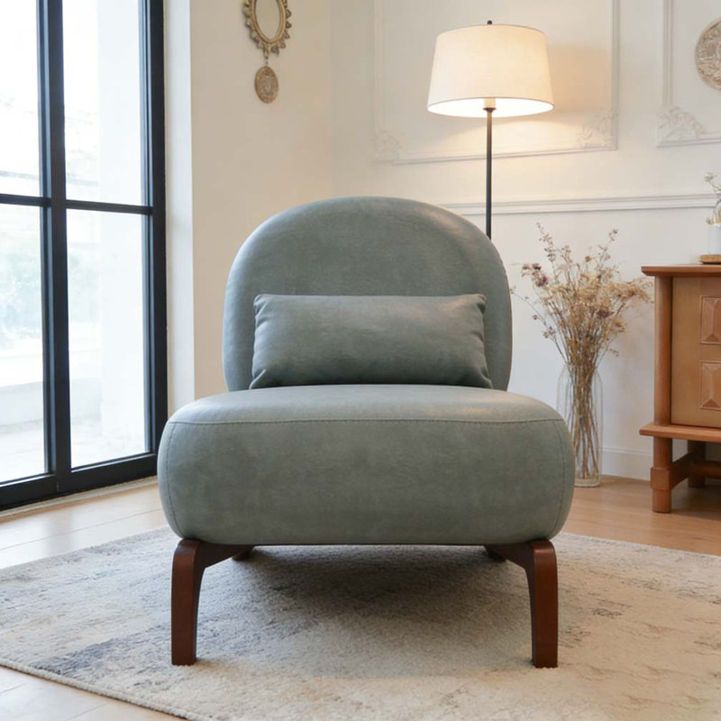 Cute Accent Chair with Solid Wood Legs, Faux Leather, Blue