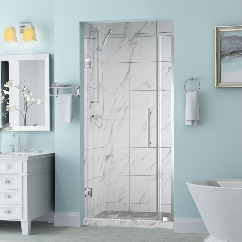 Porte de douche à charnière sans cadre 27,25 x 72,25 x 72 Belmore, Acier inoxydable, Transparent