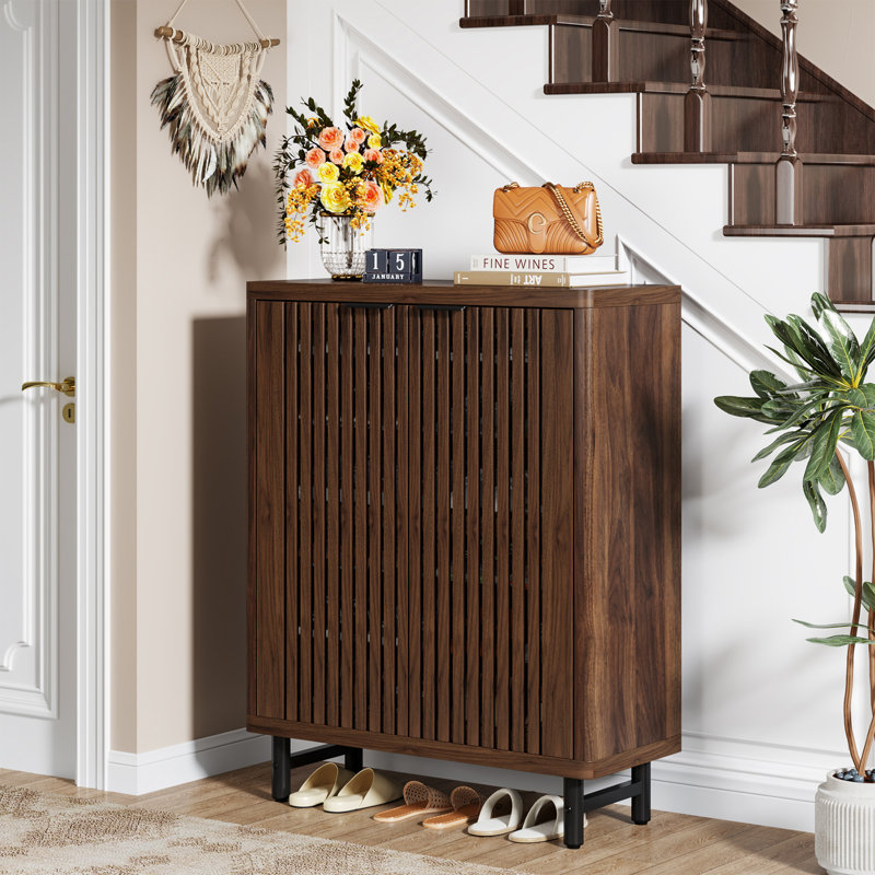 24 Pair Shoe Storage Cabinet, Dark Walnut