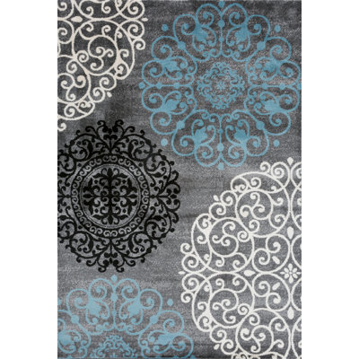 Padowski Floral Gray/Blue/Black Area Rug