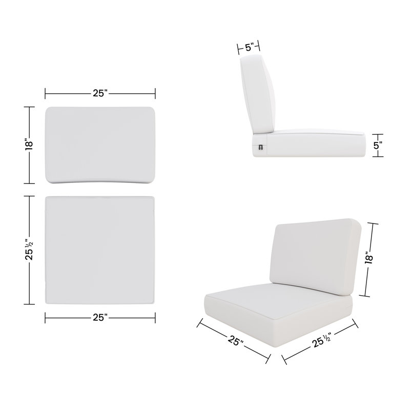 Outdoor Deep Seat Cushion, 25 x 25.5 x 5 Inch High-Density Foam Patio Chair Cushion with Water-Repellent & UV-Resistant Olefin Cover, Durable Seat & Back Cushion for Patio Furniture
