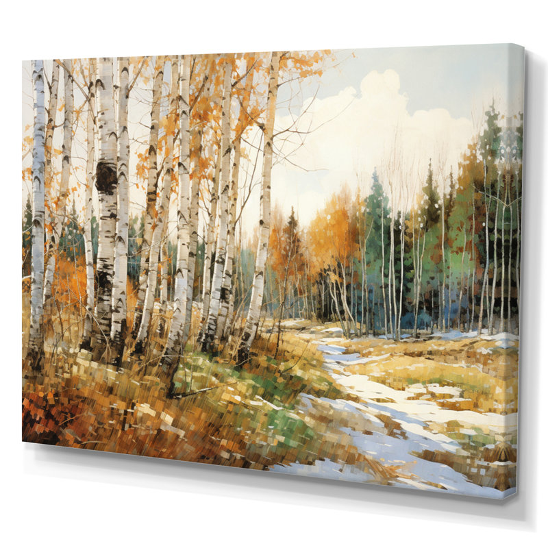 Bouleau saisonnier en bois de bouleau I sur toile, Toile tendue, H 30 po x l 40 po x P 1,5 po