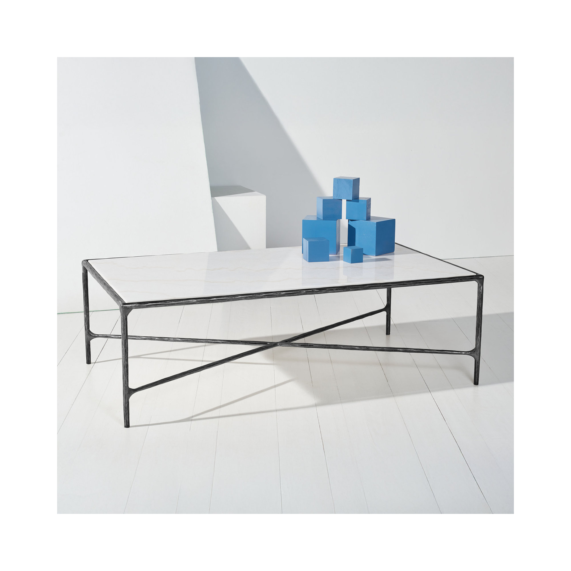 Evelynn Single Coffee Table, White Marble, Black
