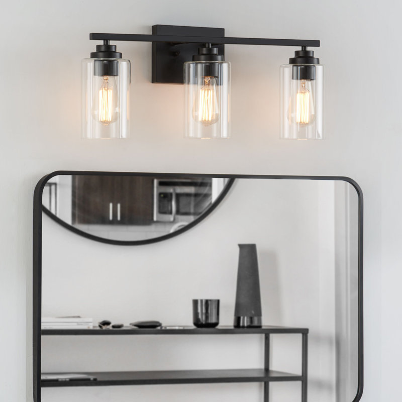 Quitterie - Éclairage pour meuble-lavabo, Noir mat, Clear, 3