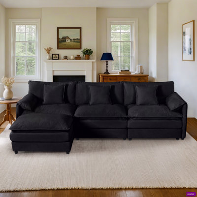 Kamiyla 109.45"W Modern Chenille Comfy Modular Seat,Deep Seat Sectional Sofa Cloud Couch with One Ottoman by Red Barrel Studio