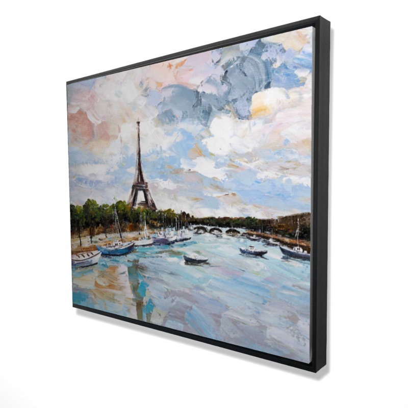 Boats On The Seine At Paris Print On Canvas