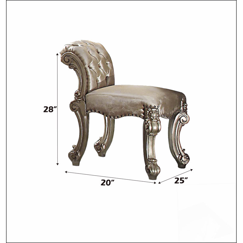 Tabouret de coiffeuse Vendome en tissu, patine dorée et finition os