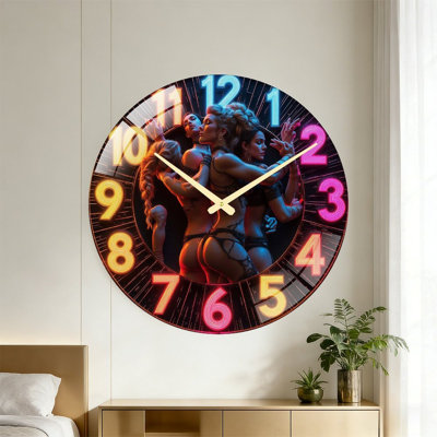 Horloge néon élégante avec des chiffres élégants et des couleurs vives - horloge murale moderne en verre de 24 po