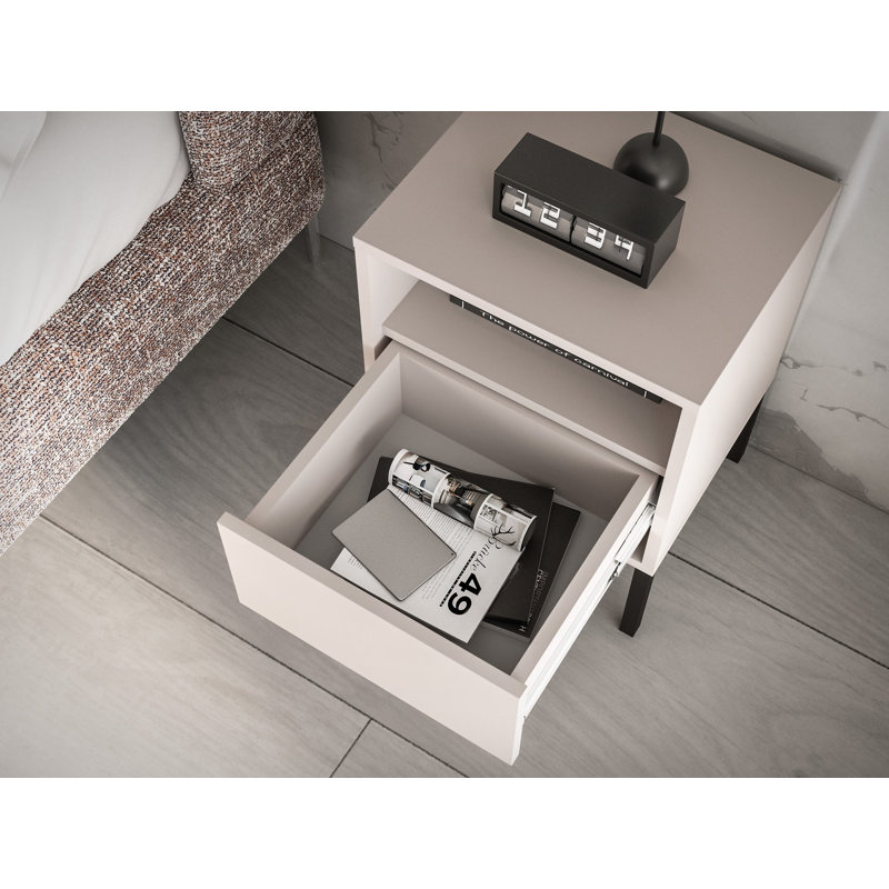 Barnee Bedside Table with Open Shelf and Drawer 40 cm Lindberg Oak, Cream