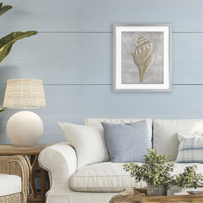 Grey Conch Drawing Framed Print Under Glass, design by Patti Bishop