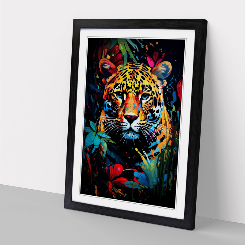 Leopard Expressionism Art - Framed Print, 46cm H x 34cm W x 2cm D, Black Framed