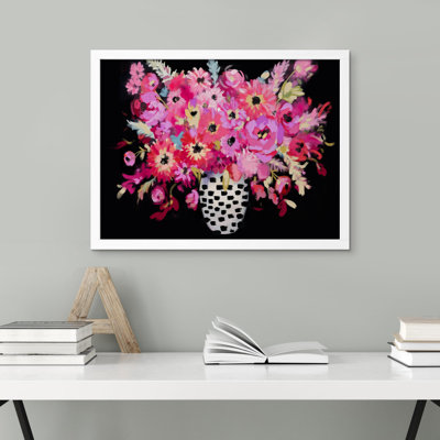 «Chic Floral Bold And Expressive Brushstroke Flowers with Contraste Polka Dot Vase Modern» sur papier