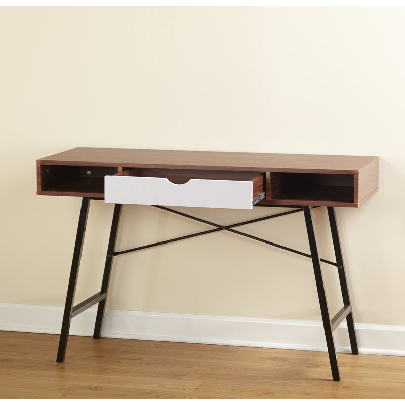 Decio Metal Base Writing Desk, Espresso/White