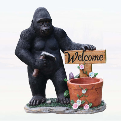 Charming Chimpanzee Garden Sculpture With Integrated Planter, Unique And Whimsical Outdoor Decor For Lawns And Yards