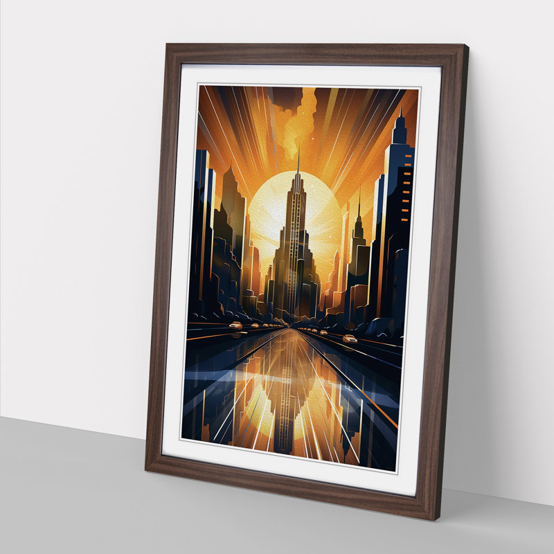 Skyline Art Deco No.2 - Framed Print, 46cm H x 34cm W, Walnut Framed