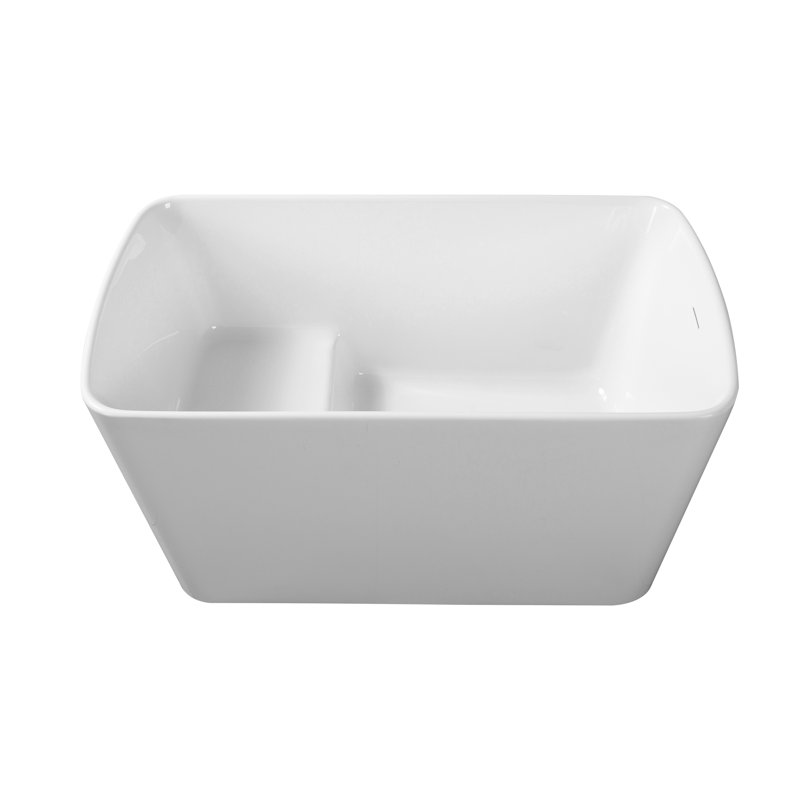 49 inch Acrylic Freestanding Japanese Soaking Bathtub, Square Sit-In Tub with Chrome Drain & Overflow, Glossy White, cUPC Certified
