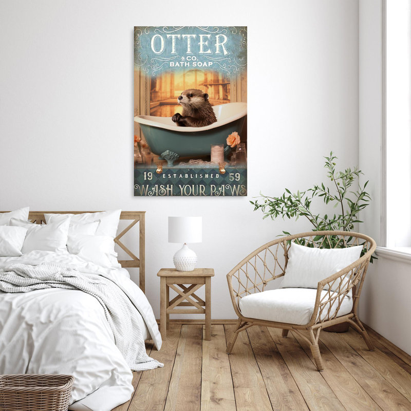 «Otter Bath Soap», reproduction d'art graphique sur toile tendue, H 36 po x l 24 po x P 1,25 po
