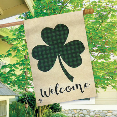 Welcome Shamrock St. Patrick's Day Burlap House Flag