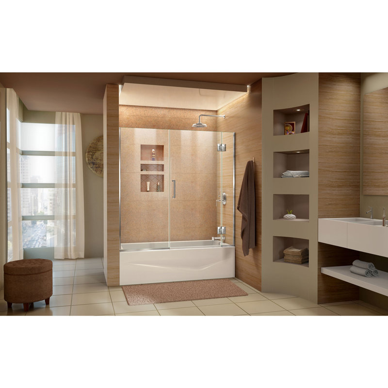 Unidoor-X 58" W x 58" H Hinged Frameless Tub Door, Chrome