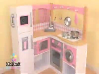 KidKraft Grand Gourmet - Cocina esquinera de madera con lavadora, pizarra,  cortinas y 4 accesorios, regalo para mayores de 3 años