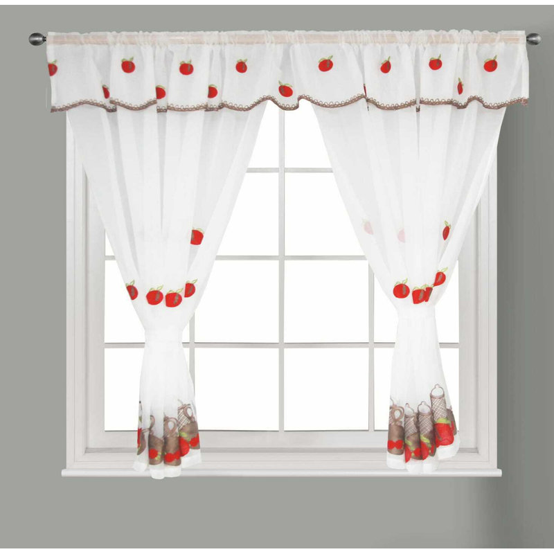 Klatt Semi Sheer Curtain Panel Pair, Red/White, 121.92cm W x 91.44cm D