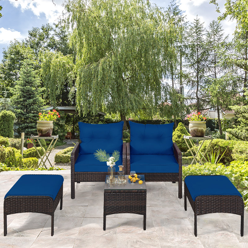 Choudhury 4 - Person Patio Conversation Set with Cushions, Navy