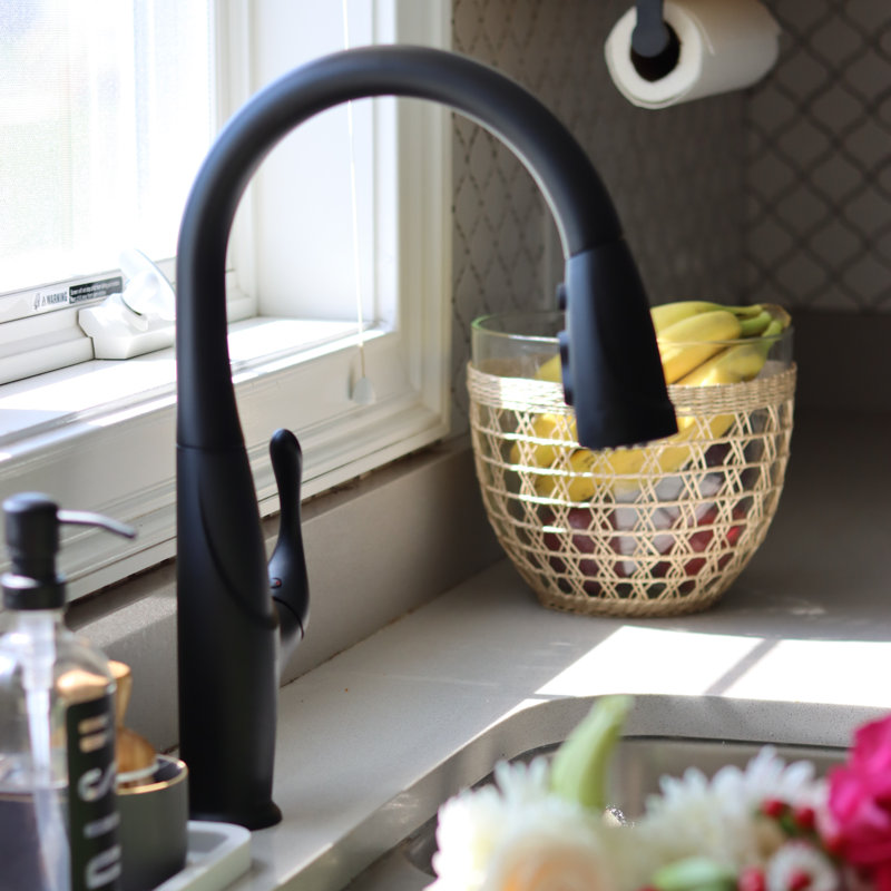 Lulani Kauai Pull Down Single Handle Kitchen Faucet, Matte Black