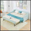Lit de jour simple, canapé-lit convertible polyvalent 3 en 1 Gingham avec couchette coulissante et poches de rangement latérales, idéal pour les petits espaces-131377785-131377784