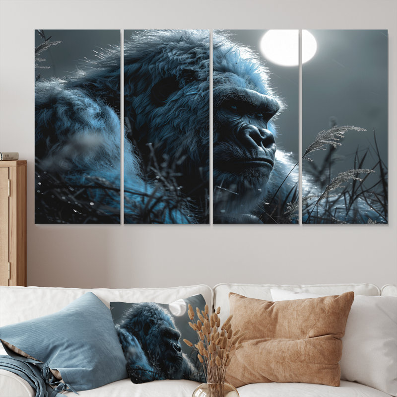 Noir et blanc Bigfoot Moonlit Meadow - ensemble d'art mural Bigfoot, H 28 po x l 48 po