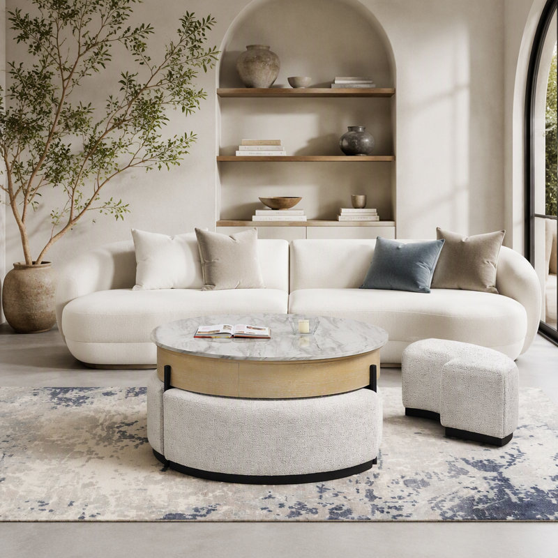 TABLE BASSE RANGÉE AVEC 3 TABOURETS INCLUS DANS LA FINITION NATURELLE