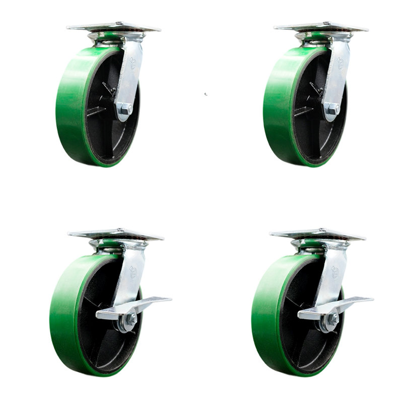 Ensemble de roulettes pivotantes en poly 4 pièces avec 2 verrous pivotants et 2 freins