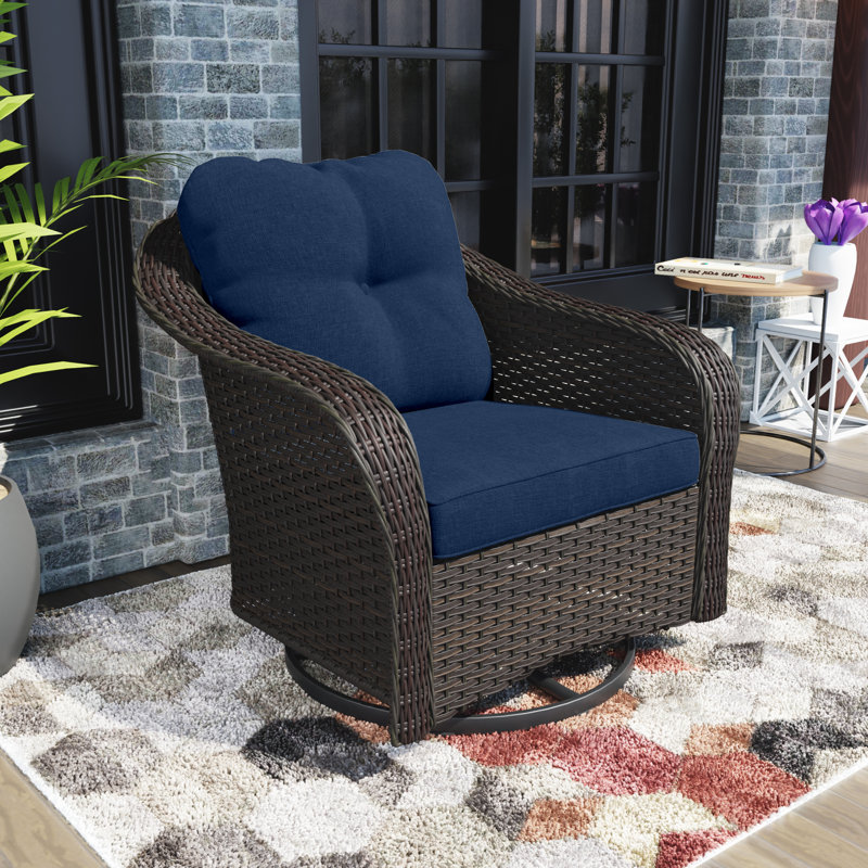 Chaise berçante d'extérieur en osier Wilguy, Bleu marine