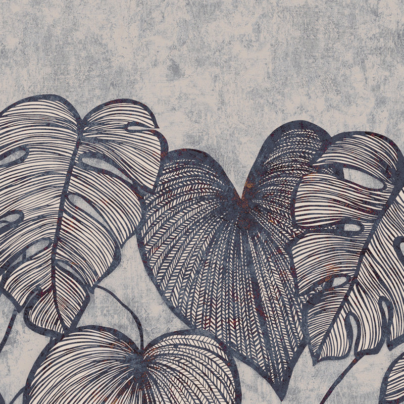 Thaler Large Monstera Leaf and Plain Twinwall 4-panel Mural Design 3m x 280cm, Navy/Silver