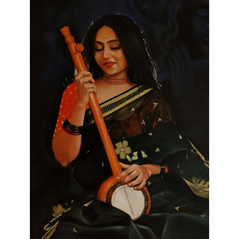 Krishna Ji en arrière-plan - Sadhana par femme, peinture | Acrylique sur toile | Par Shweta Rukme