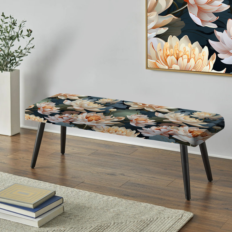 Banc rembourré noir Lotus Serenity - Oriental