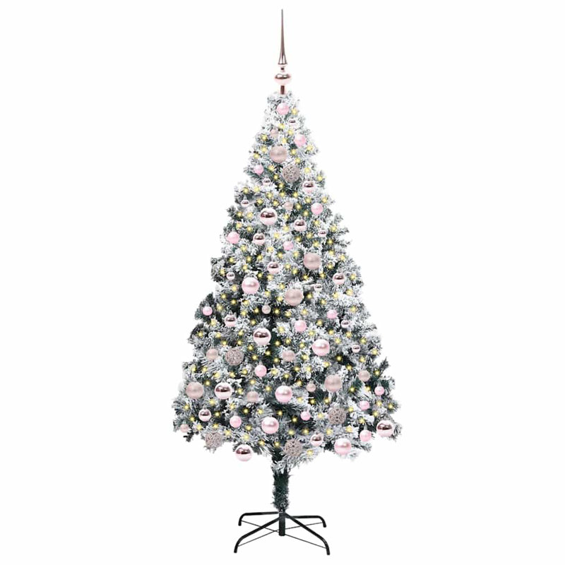  Artificial Christmas Tree with 300 LEDs with Stand Green, Pink, 5.91' H