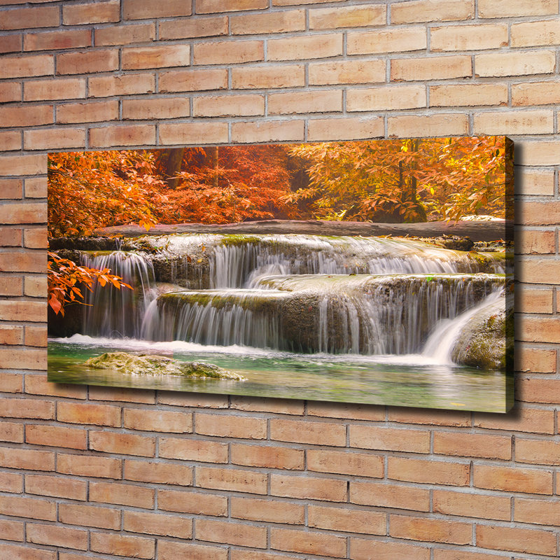 Waterfall in Autumn 1 Piece Wall Art on Canvas