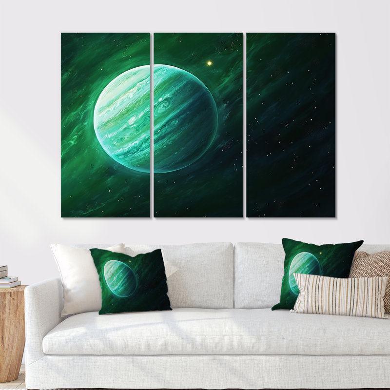 Jade Jupiter Planet In Outer Space I - Our Solar System Canvas Wall Art Set, 40" H x 60" W x 1" D