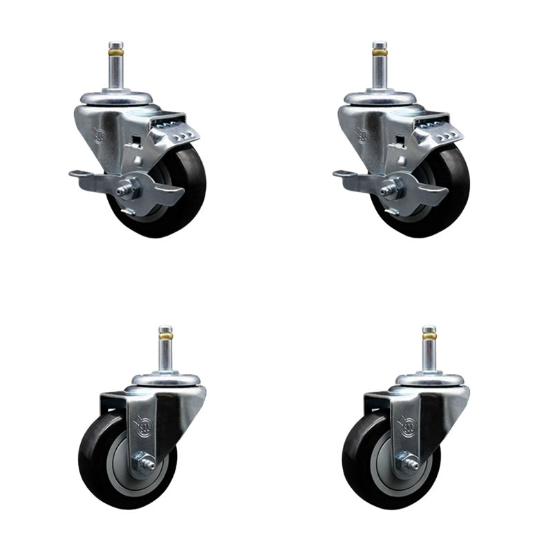 Grip Ring Stem Caster with 2 Brakes, Black