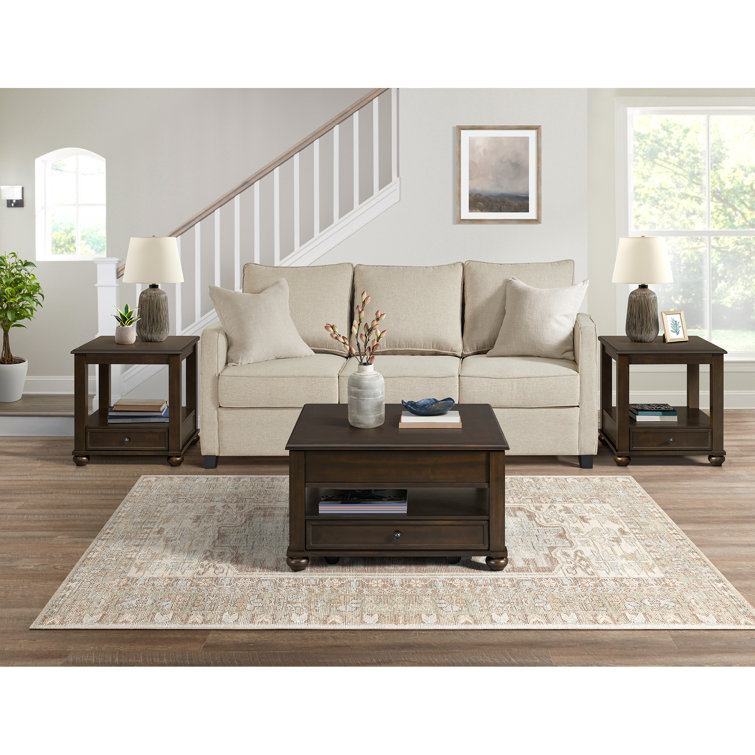 Spinelli 3PC Occasional Table Set In Cherry-Square Lift-Top Coffee Table & Two End Table