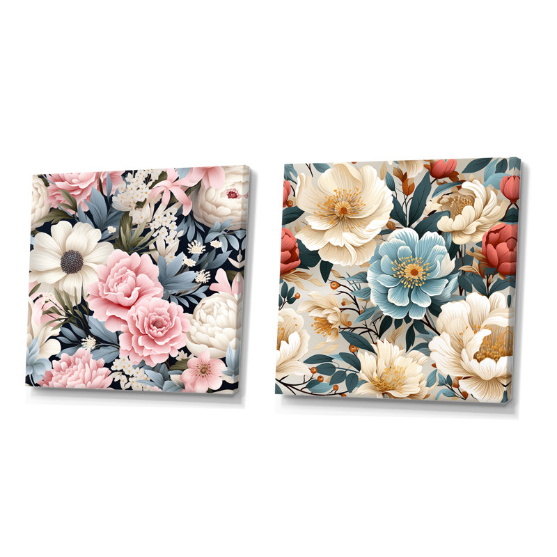 Alessia - Ensemble de salon floral 2 pièces, Toile tendue, H 16 po x l 33 po x P 1 po