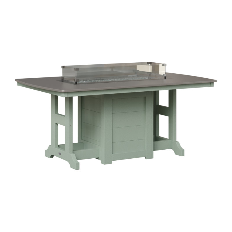 Garden Classic Fire Pit Dining Table, 31" H x 44" W x 72" D, Hammered Top Stainless with Seafoam Base