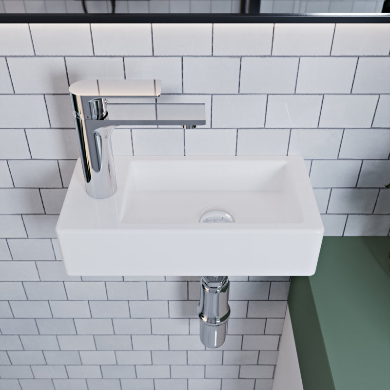 Liberty 370mm x 180mm White Ceramic Rectangular Wall Hung Basin Bathroom Sink